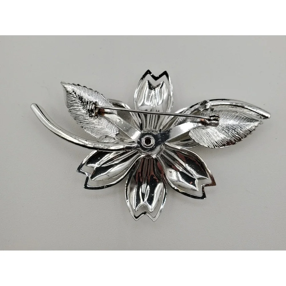 Vtg Silvertone Aurora Borealis Moveable Flower Brooch Pin